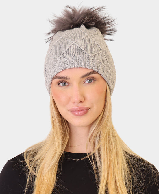 Wool Knit Hat w/ Fur Pom view 