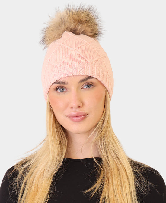 Wool Knit Hat w/ Fur Pom view 