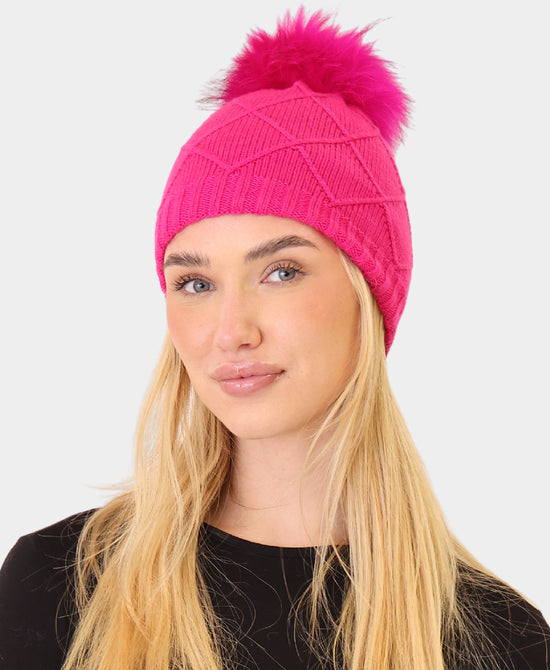 Wool Knit Hat w/ Fur Pom view 