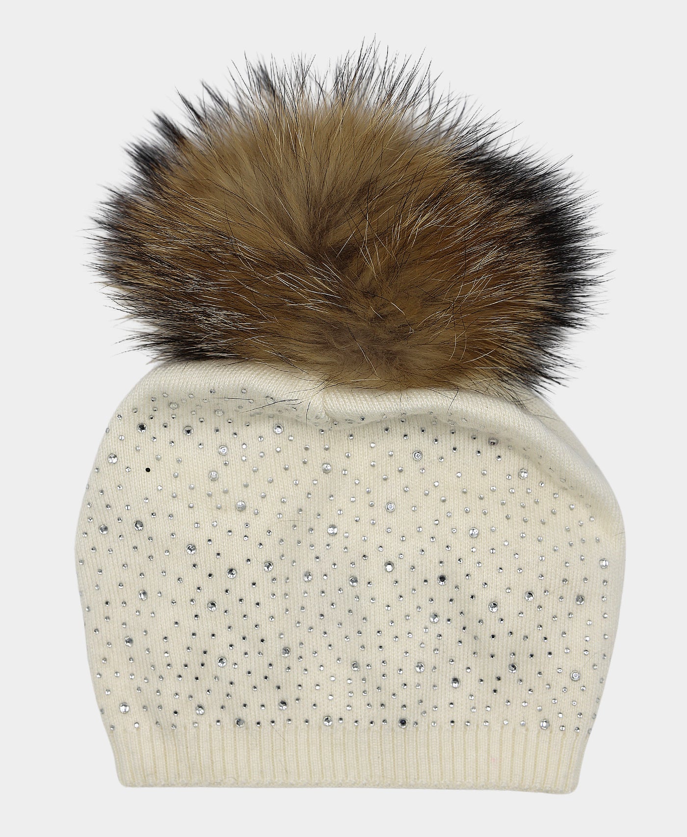 Wool Knit & Crystal Slouch Hat w/ Fur Pom view 1