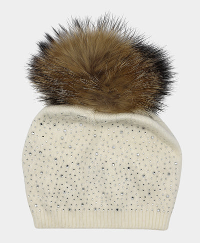 Wool Knit & Crystal Slouch Hat w/ Fur Pom image 1