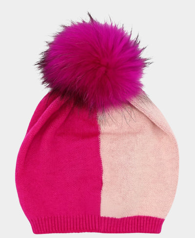 Colorblock Wool Knit Hat w/ Fur Pom image 1