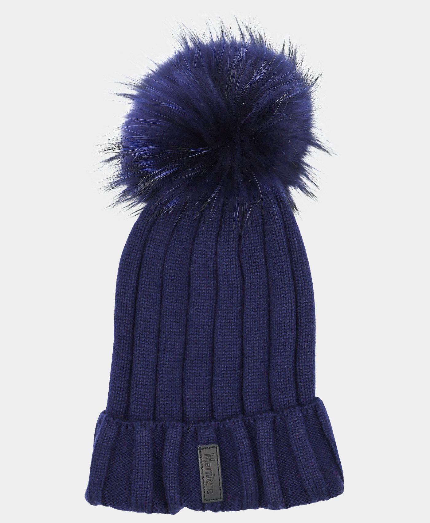 Ribbed Wool Knit Hat w/ Fur Pom view 1