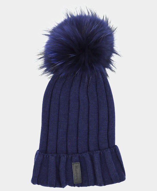 Ribbed Wool Knit Hat w/ Fur Pom view 