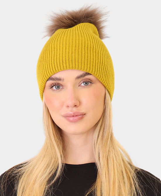 Wool Knit Hat w/ Fur Pom view 