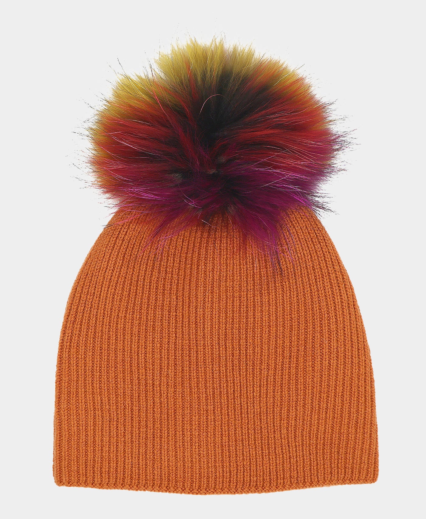 Ribbed Wool Knit Hat w/ Fur Pom view 1