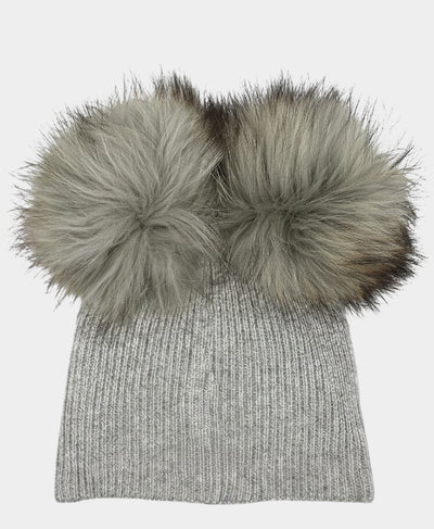 Wool Knit Hat w/ Fur Poms image 1