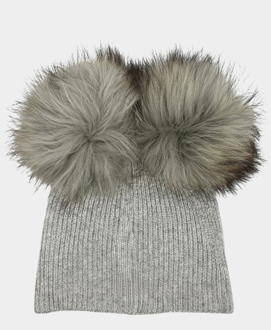 Wool Knit Hat w/ Fur Poms view 