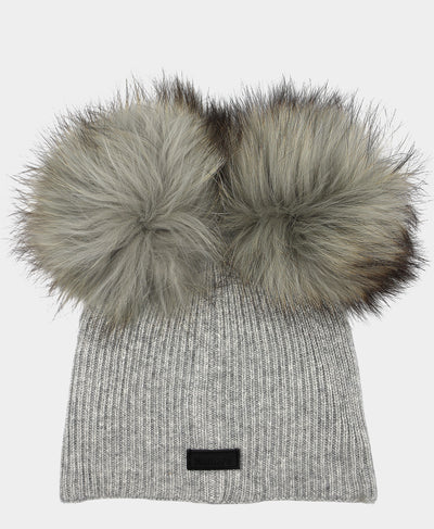 Wool Knit Hat w/ Fur Poms image 2