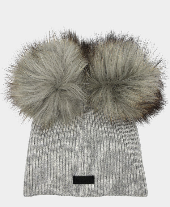 Wool Knit Hat w/ Fur Poms view 
