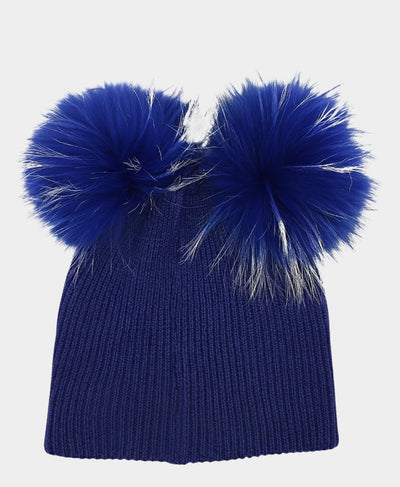 Wool Knit Hat w/ Fur Poms image 1