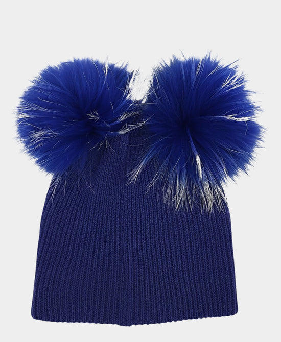 Wool Knit Hat w/ Fur Poms view 