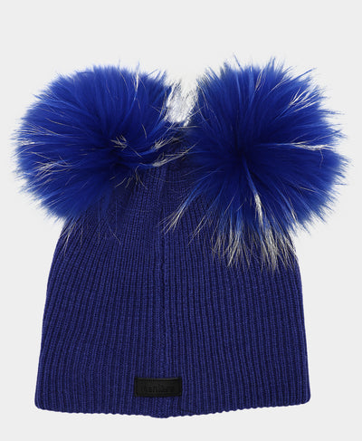 Wool Knit Hat w/ Fur Poms image 2