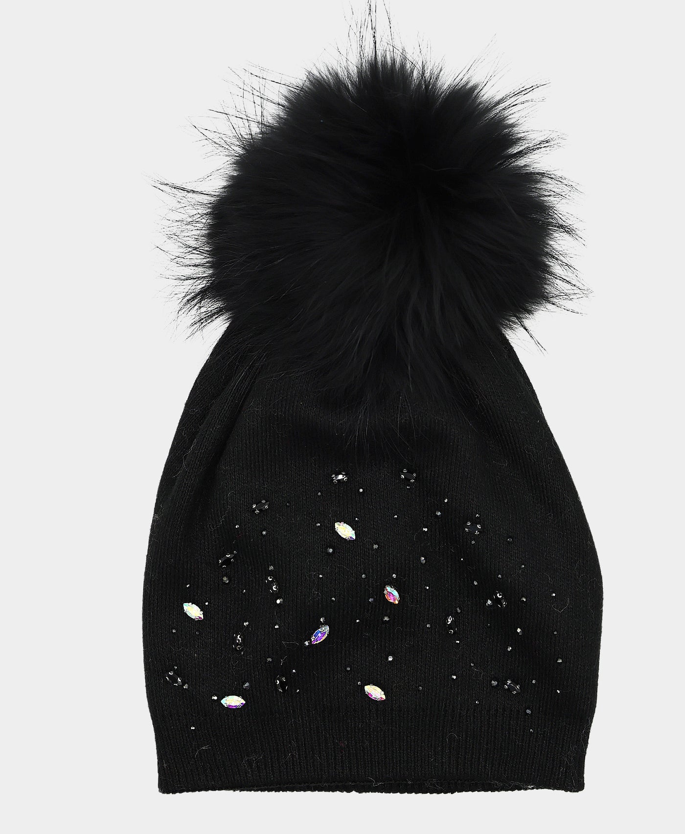 Jeweled Wool Knit Hat w/ Fur Pom view 1