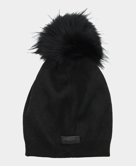 Jeweled Wool Knit Hat w/ Fur Pom view 