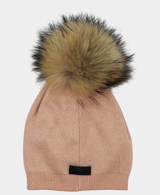 Jeweled Wool Knit Hat w/ Fur Pom view 