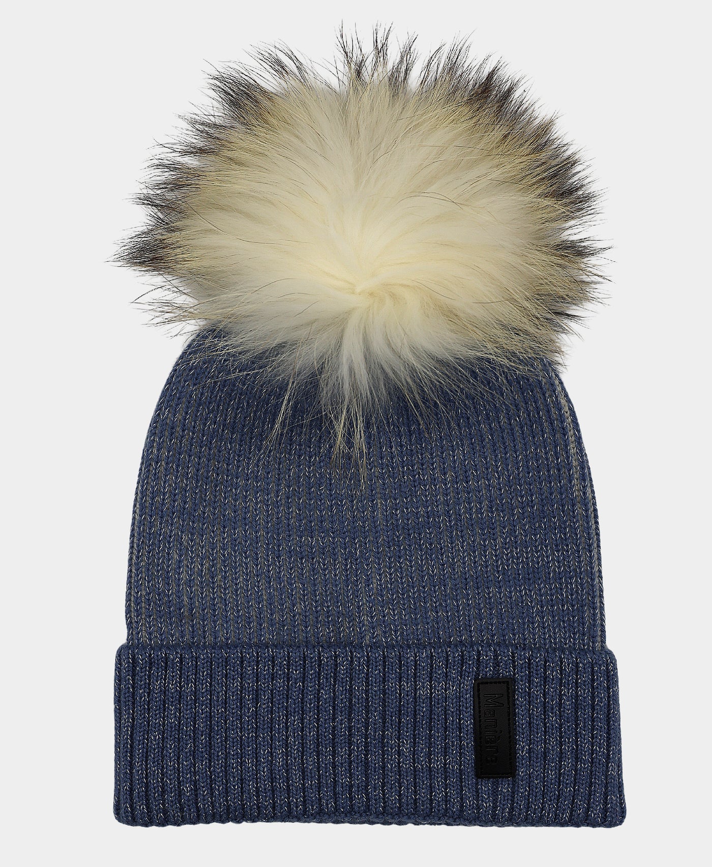 Lurex Wool Knit Hat w/ Fur Pom view 1