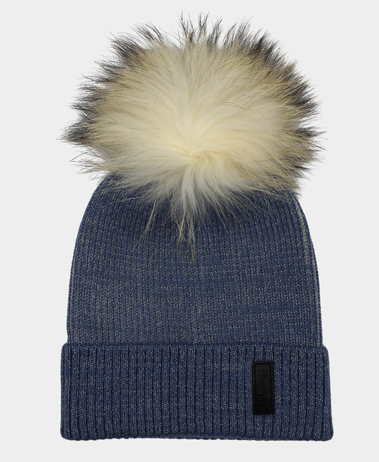 Lurex Wool Knit Hat w/ Fur Pom view 