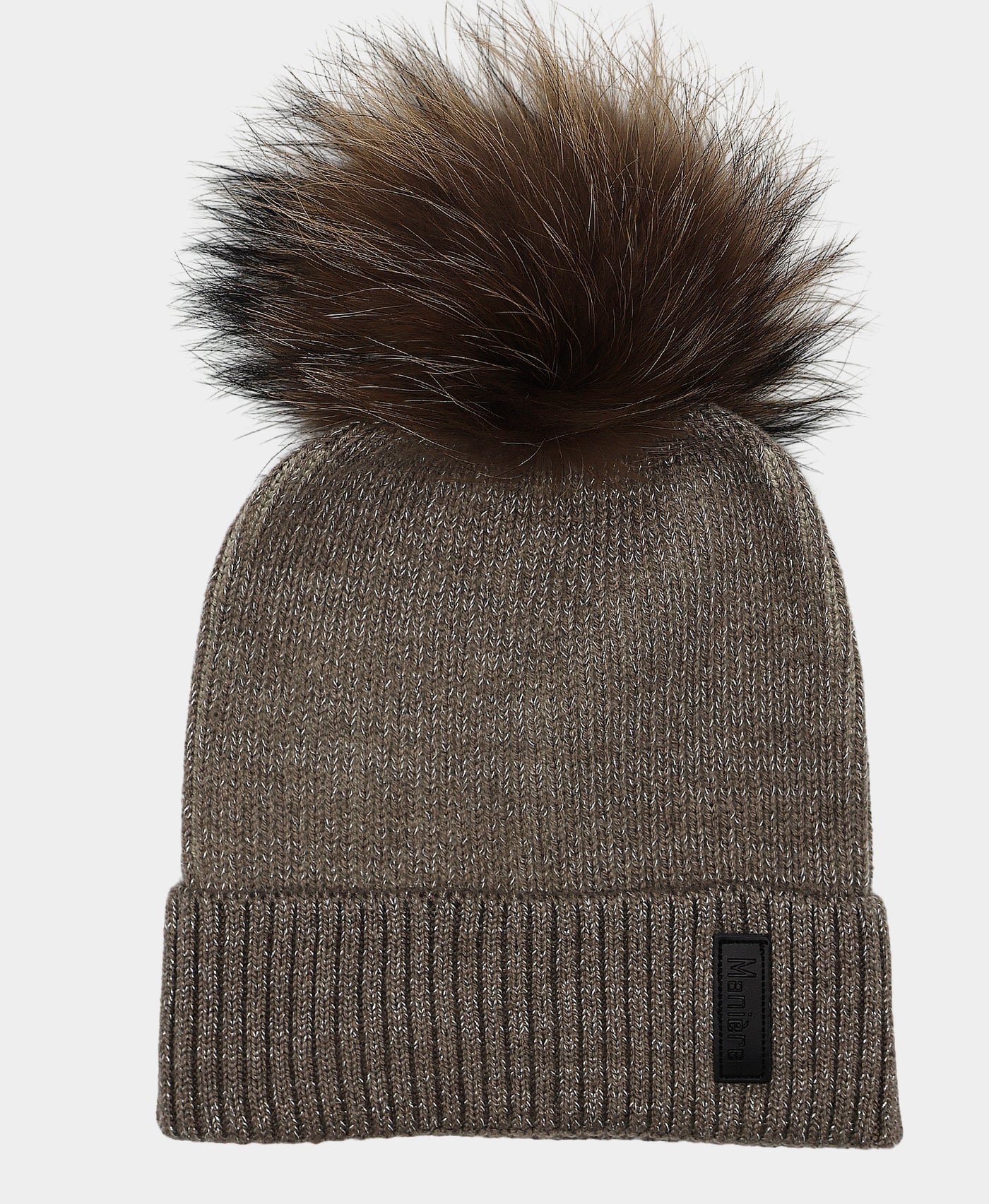 Lurex Wool Knit Hat w/ Fur Pom view 1