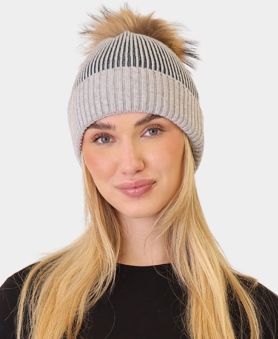 Lurex Wool Knit Hat w/ Fur Pom – FOX display picture 1