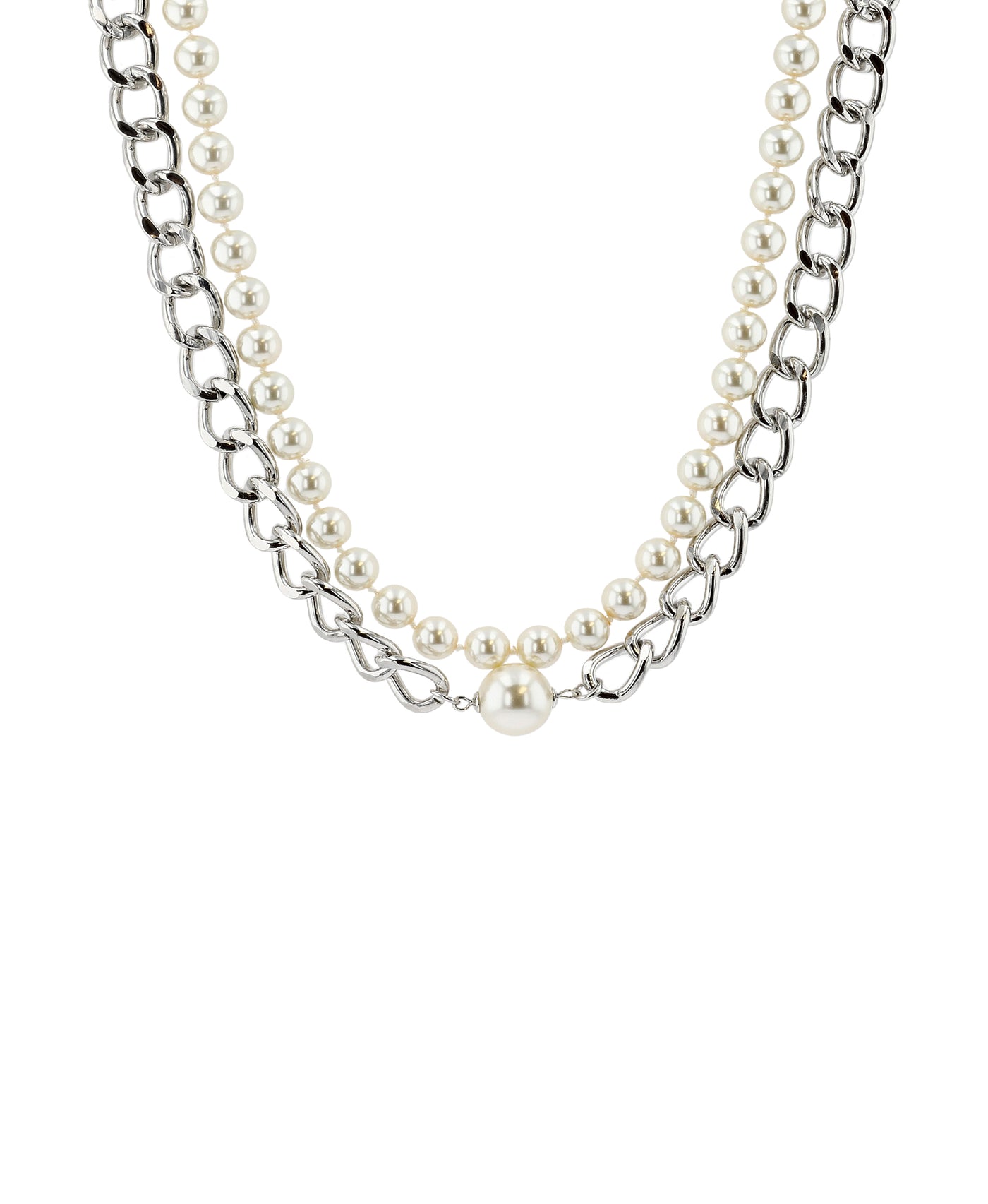 Double Strand Chain & Faux Pearl Necklace image 1