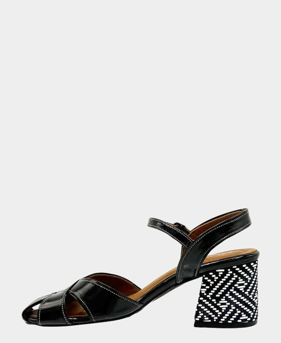 
Patent Leather Stitched Heeled Sandal in BLACK view 2