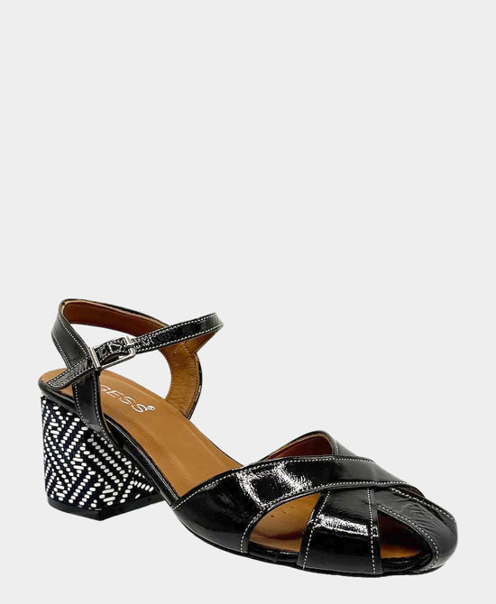 
Patent Leather Stitched Heeled Sandal in BLACK view 1