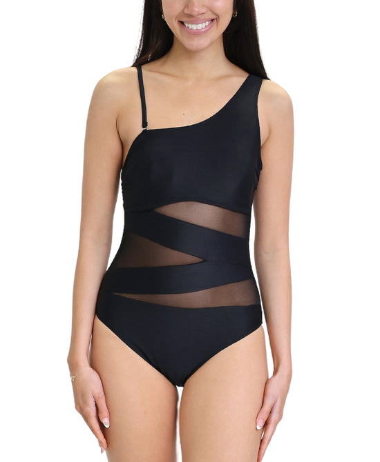 Solid Mesh One Piece Swimsuit view 1