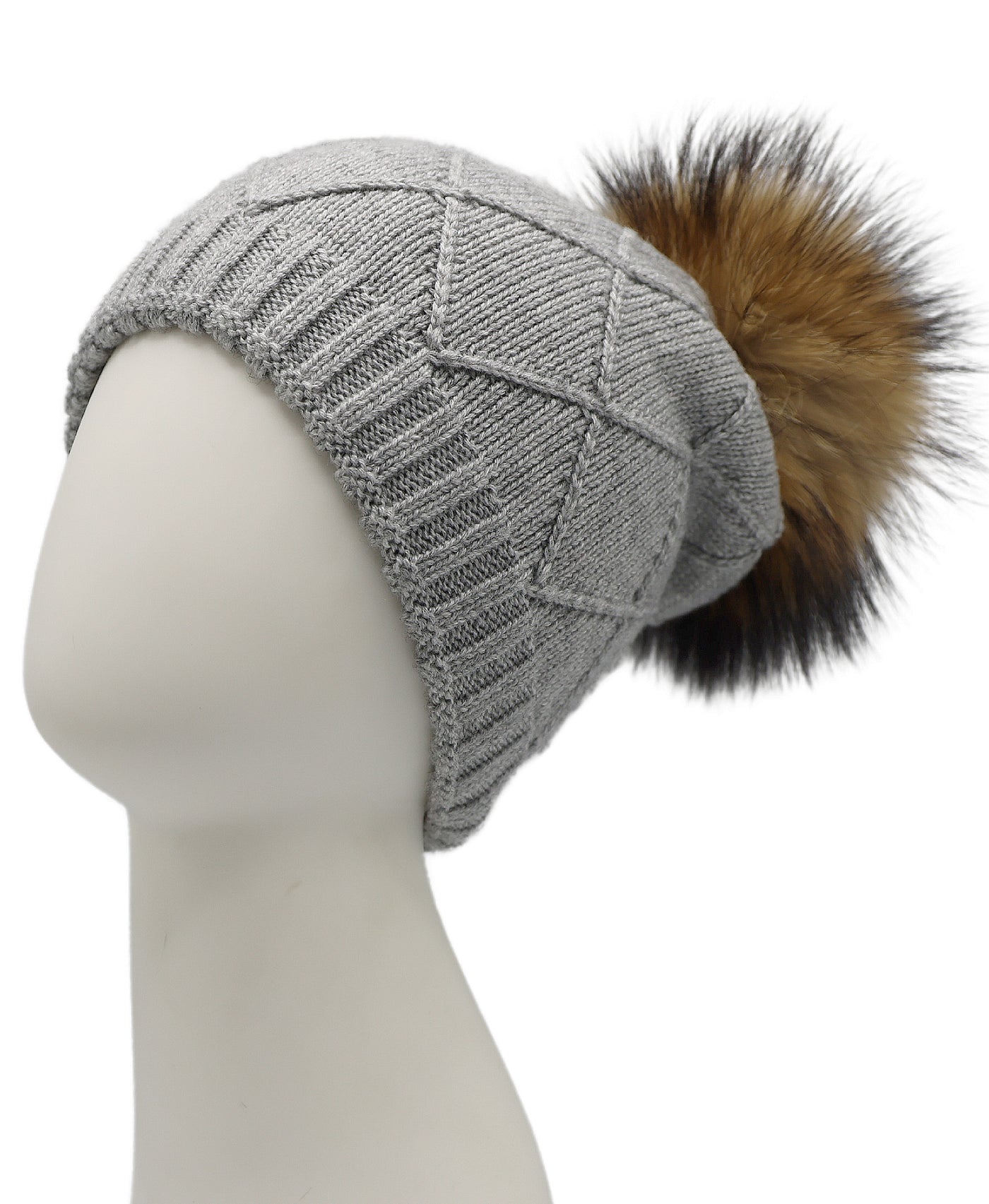 Wool Knit Hat w/ Fur Pom view 1