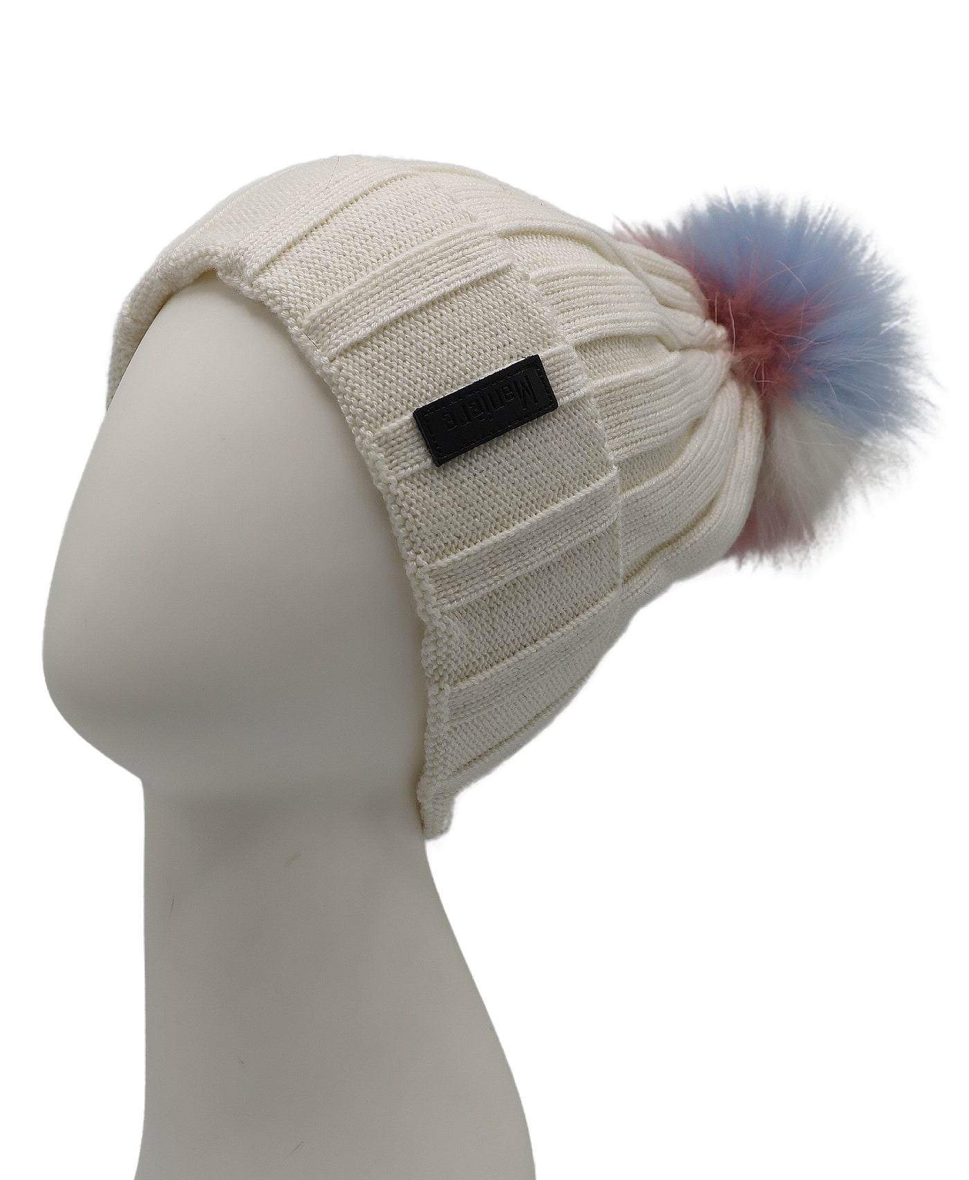 Wool Ribbed Knit Hat w/ Fur Pom view 1