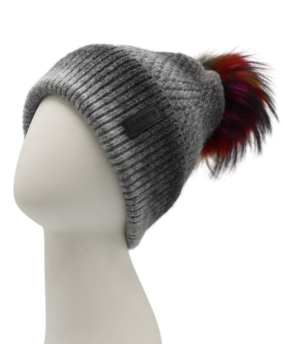 Wool Ombre Knit Hat w/ Fur Pom view 