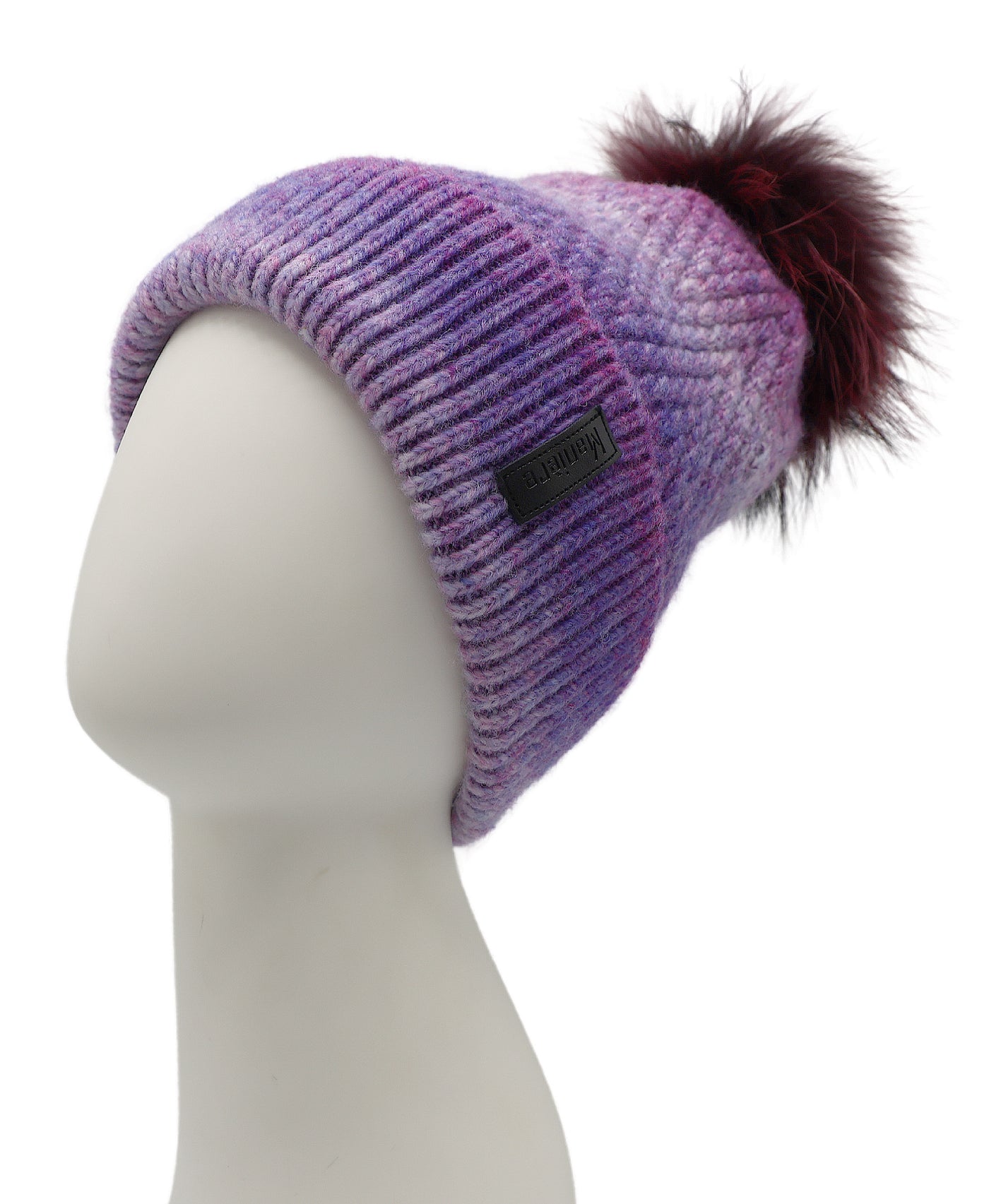 Wool Ombre Knit Hat w/ Fur Pom view 1