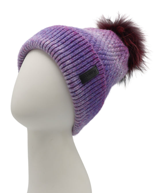 Wool Ombre Knit Hat w/ Fur Pom view 