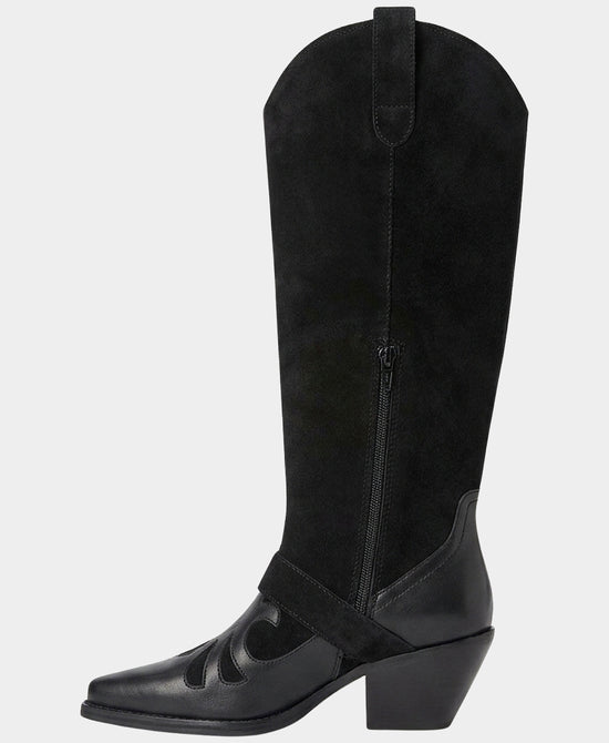 
Leather & Suede Buckle Heeled Boot in BLACK view 2