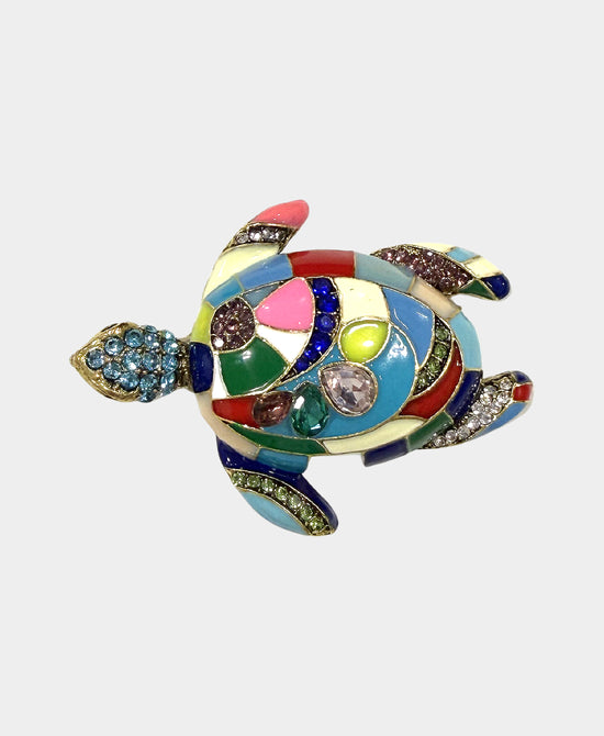 Multicolor Crystal Turtle Brooch view 1