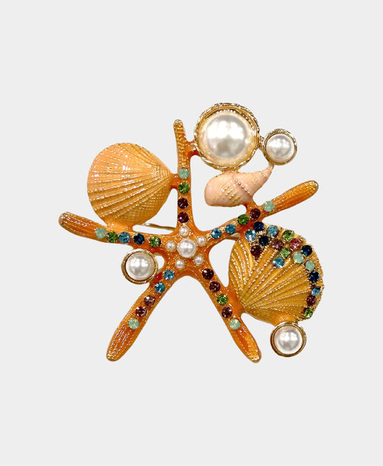 Starfish & Shell Brooch w/ Pearls view 1