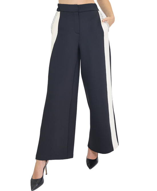 Two Tone Wide Leg Pants w/ Rhinestones view 