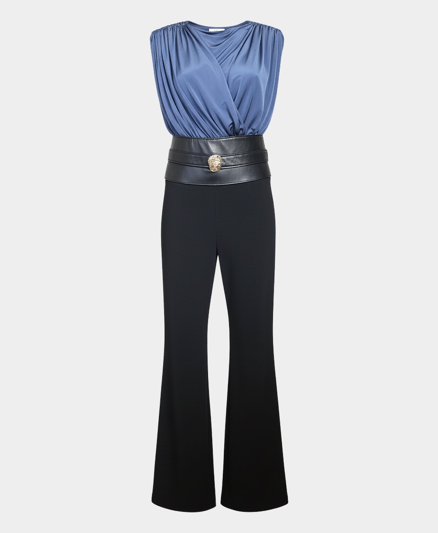 Ruched Jumpsuit w/ Faux Leather Waistband view 3