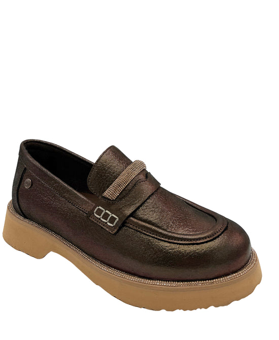 Leather Shimmer Loafer w/ Crystals view 