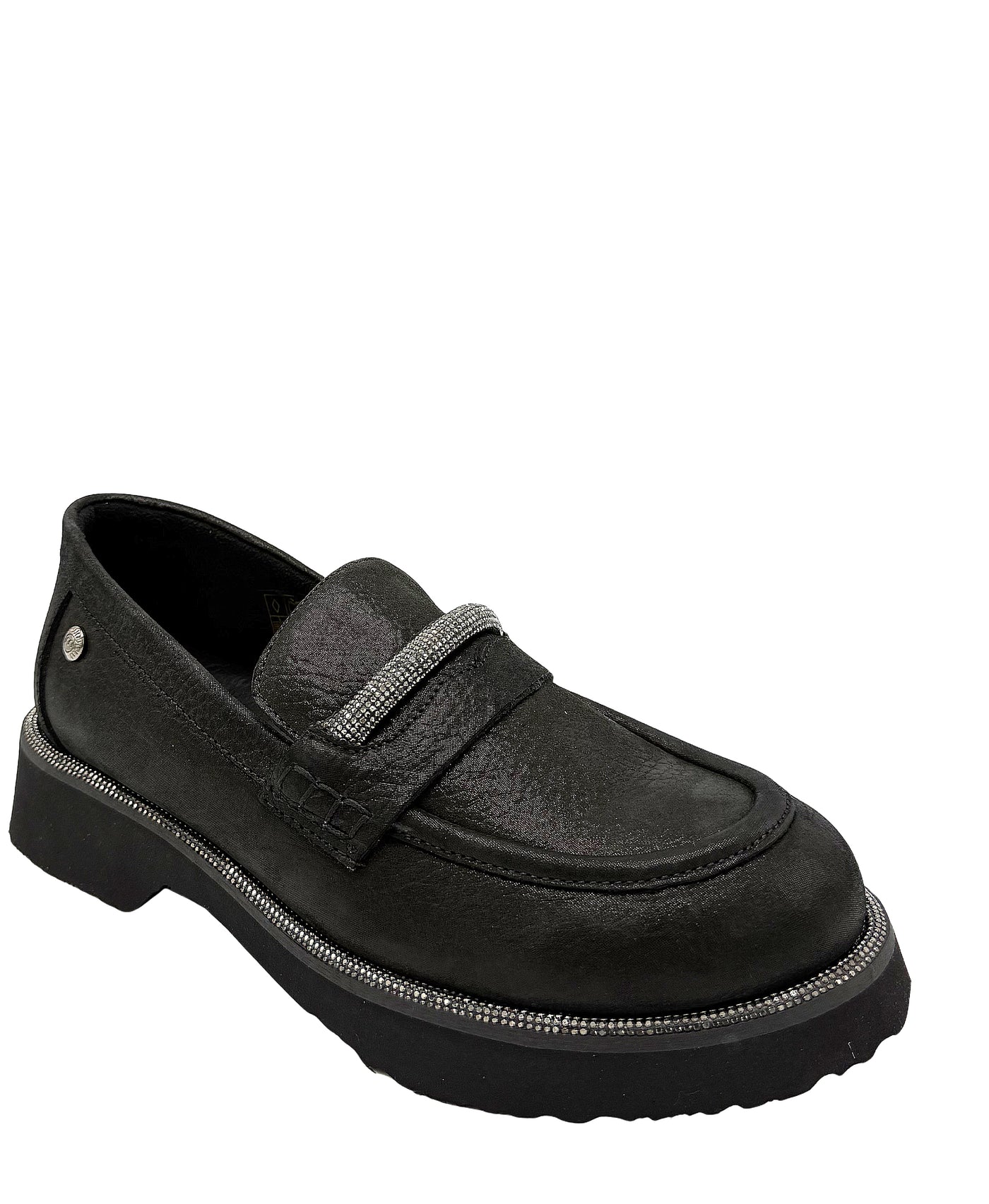 Leather Shimmer Loafer w/ Crystals view 2