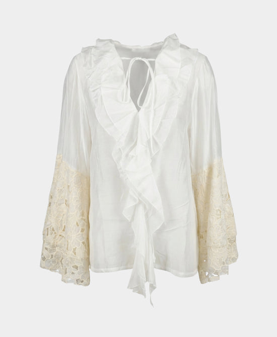 Ruffle Blouse w/ Lace Bell Sleeves view 2