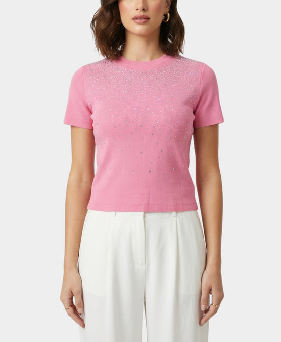 Ribbed Knit Top w/ Crystals view 1