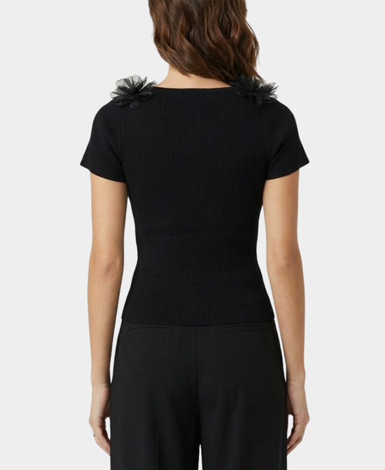 Ribbed Knit Top w/ Flowers & Rhinestones view 2