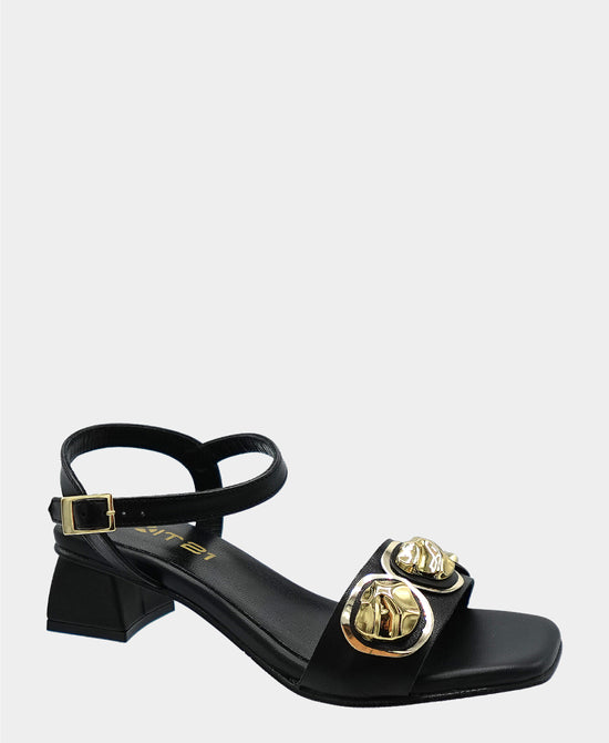 Leather Heeled Sandal w/ Metal Detail view 1