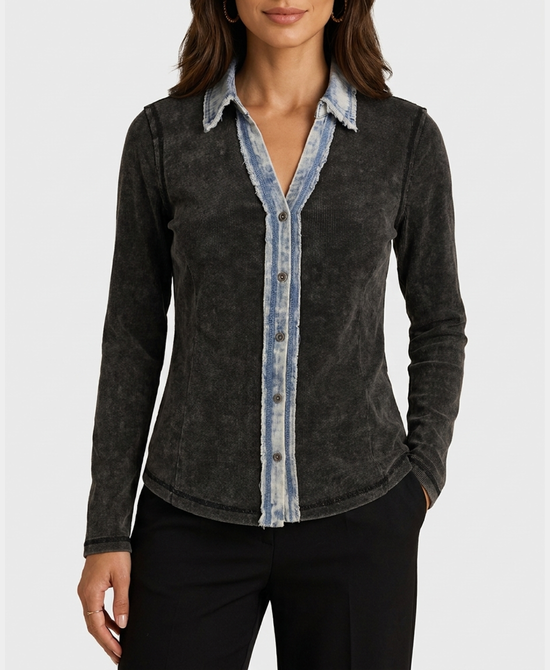 
Mineral Wash Top w/ Denim Trim in WASHED BLACK view 1