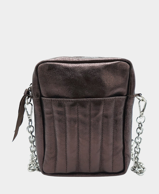 Metallic Leather Rectangle Crossbody Bag view 