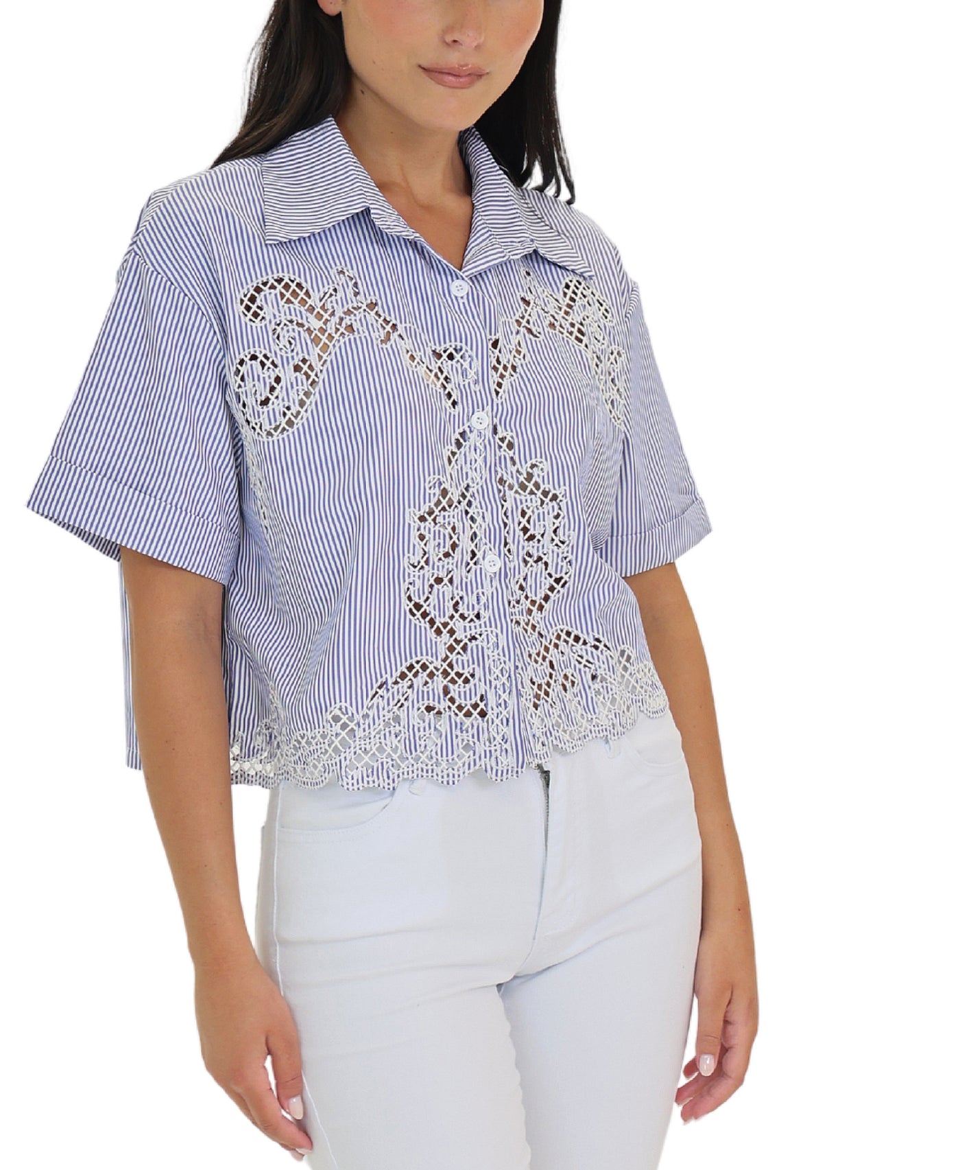 Striped Crochet Trim Top view 1