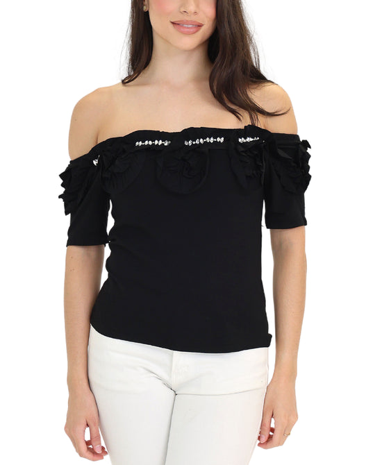 Off Shoulder Top w/ Rhinestones view 