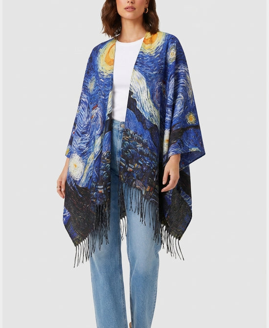
Art Inspired Ruana w/ Fringe in BLUE MULTI view 1