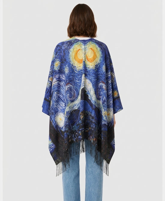 
Art Inspired Ruana w/ Fringe in BLUE MULTI view 2